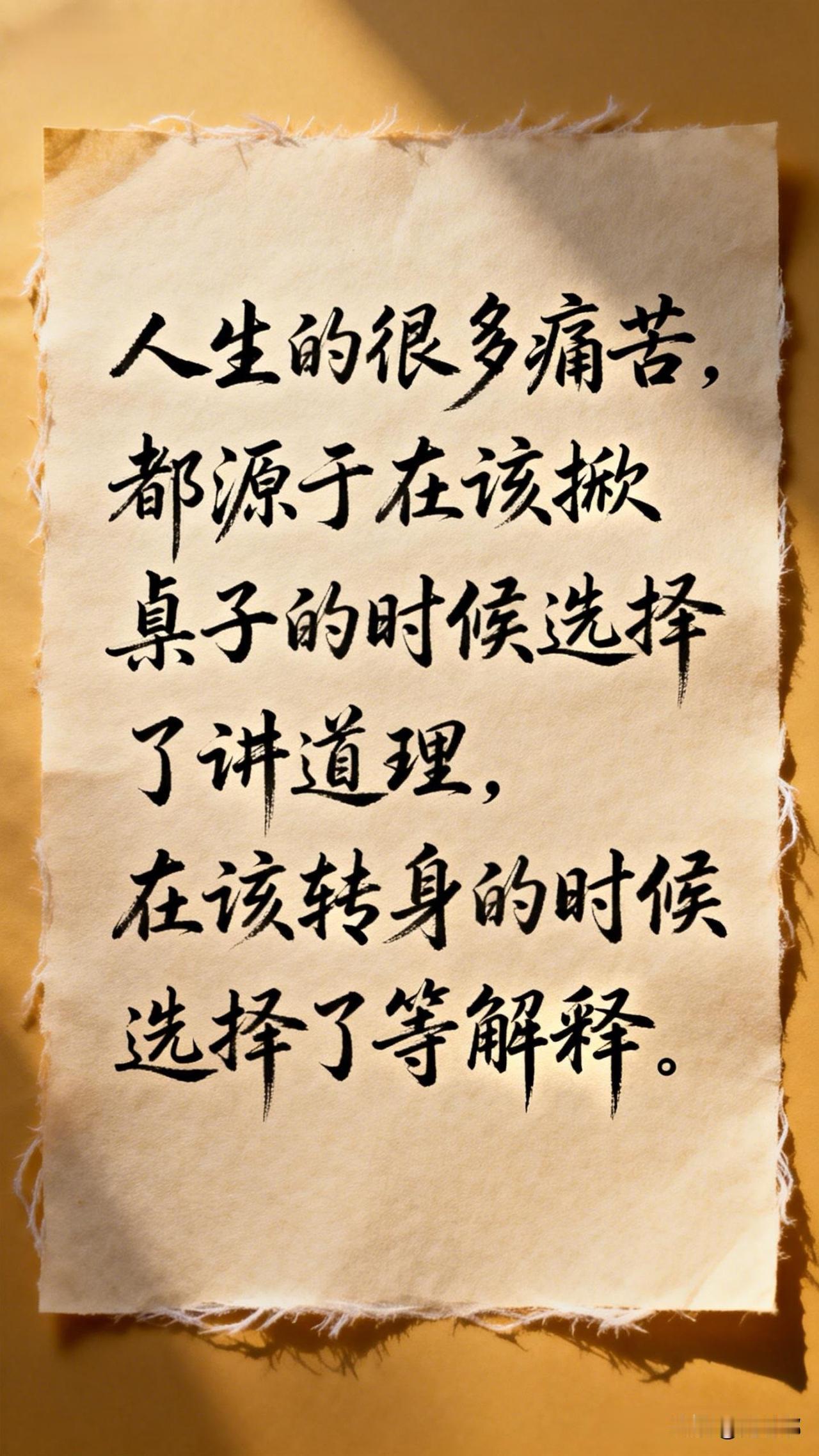 人生的很多痛苦，都源于在该掀桌子的时候选择了讲道理，在该转身的时候，选择了等解释