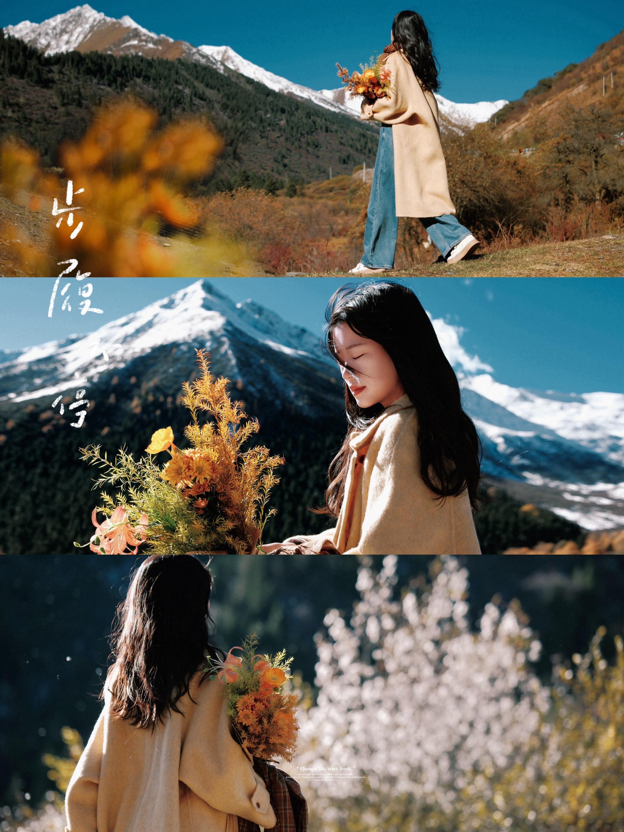 冬日旅行电影感拍照｜拍出文艺氛围感。- 彩林和雪山 秋与冬相逢 感受季...