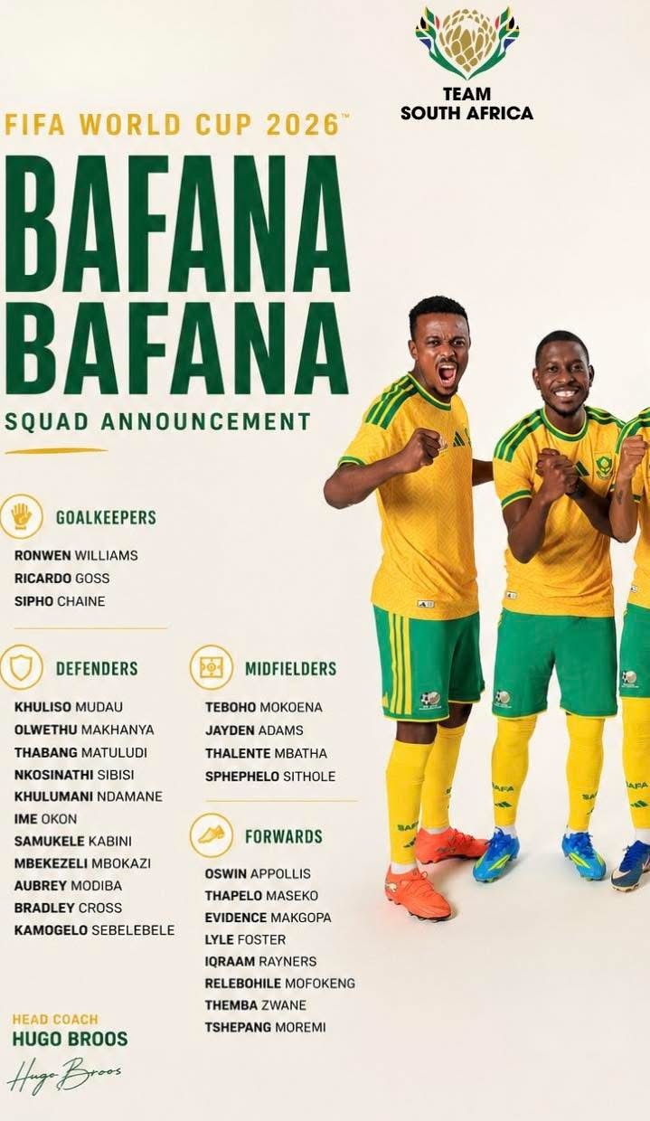 南非嘅世界盃名單🇿🇦🧾自從2010年主辦之後，南非再次出席世界盃決賽週。般