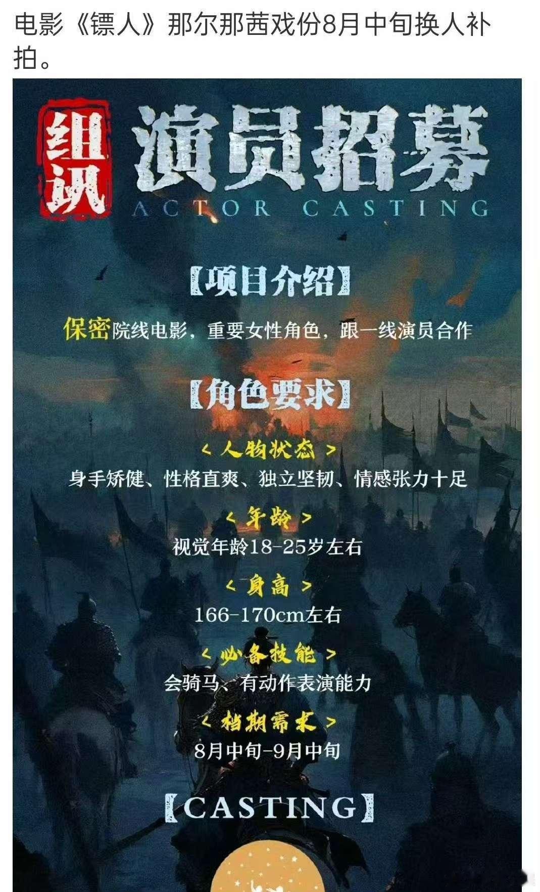 镖人补拍选角镖人换人补拍镖人换人补拍，选角了，[哇][哇][哇] ​​​