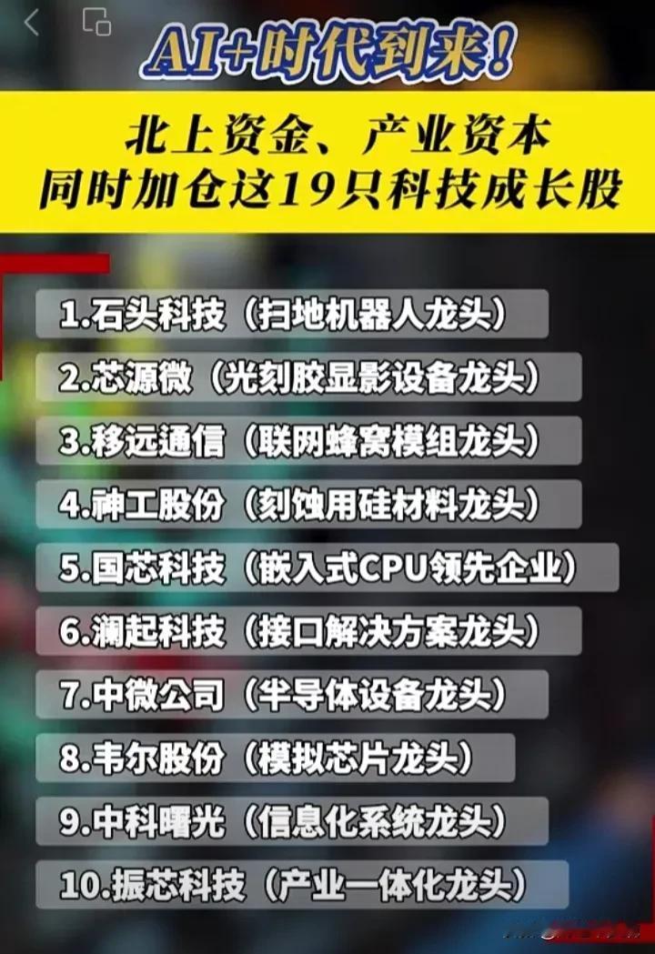 北上资金、产业资本同时加仓的科技公司名单！AI人工智能大时代，科技龙头股票盘点！