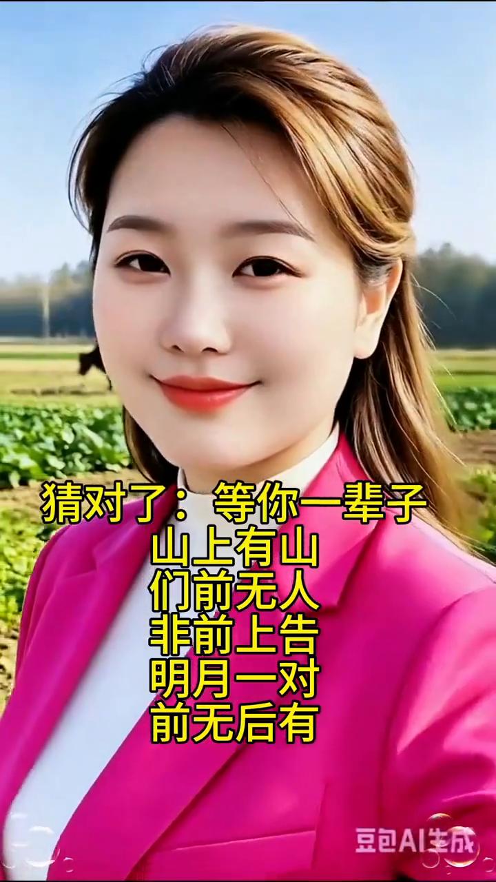 猜对了：等你一辈子。
山上有山，我们前无人。非前上告，明月一对。前无后有，后无后