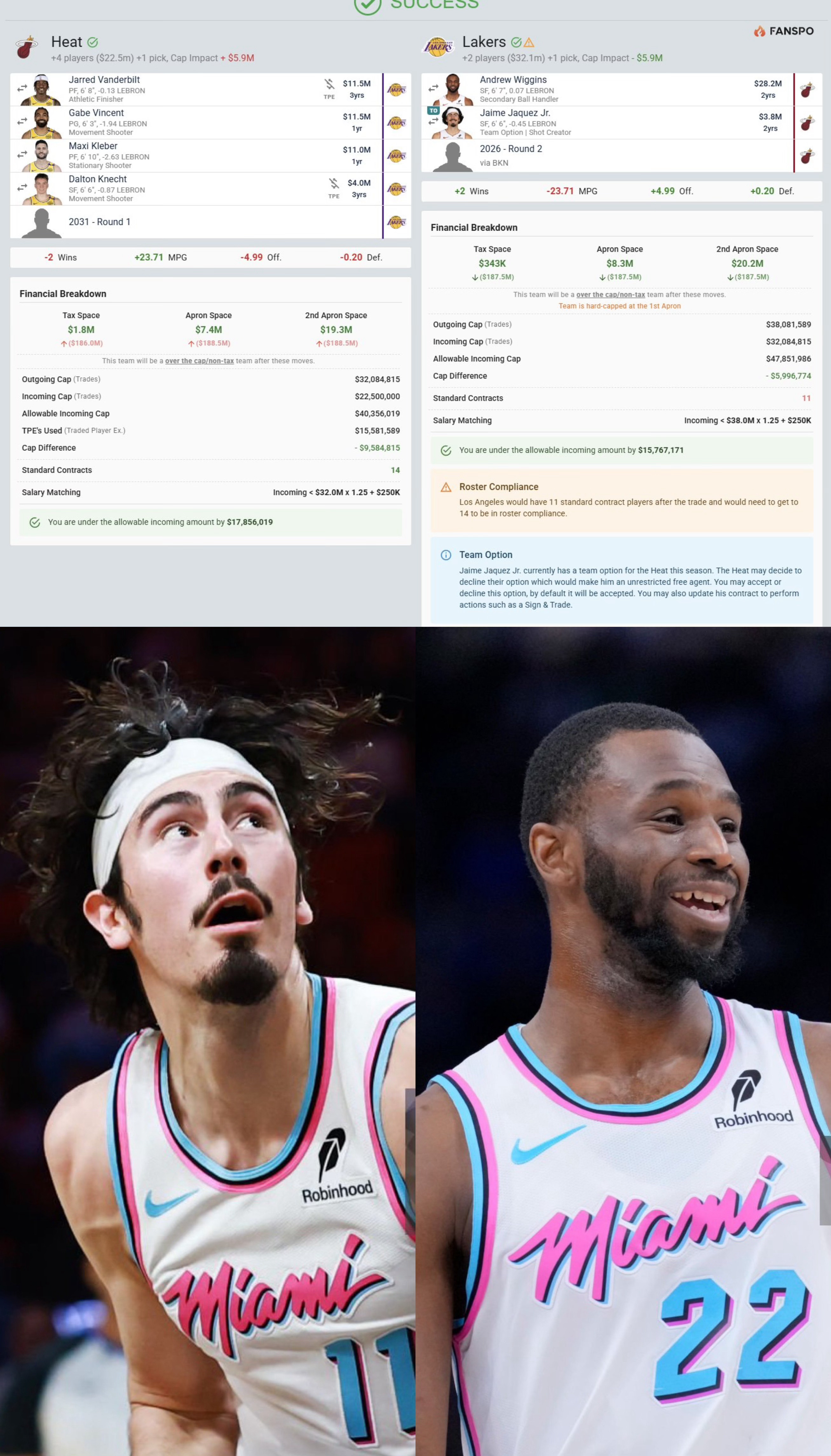 张伯伦粉丝LakerTom模拟湖人热火交易，在留下八村塁的同时得到维金斯：湖人获