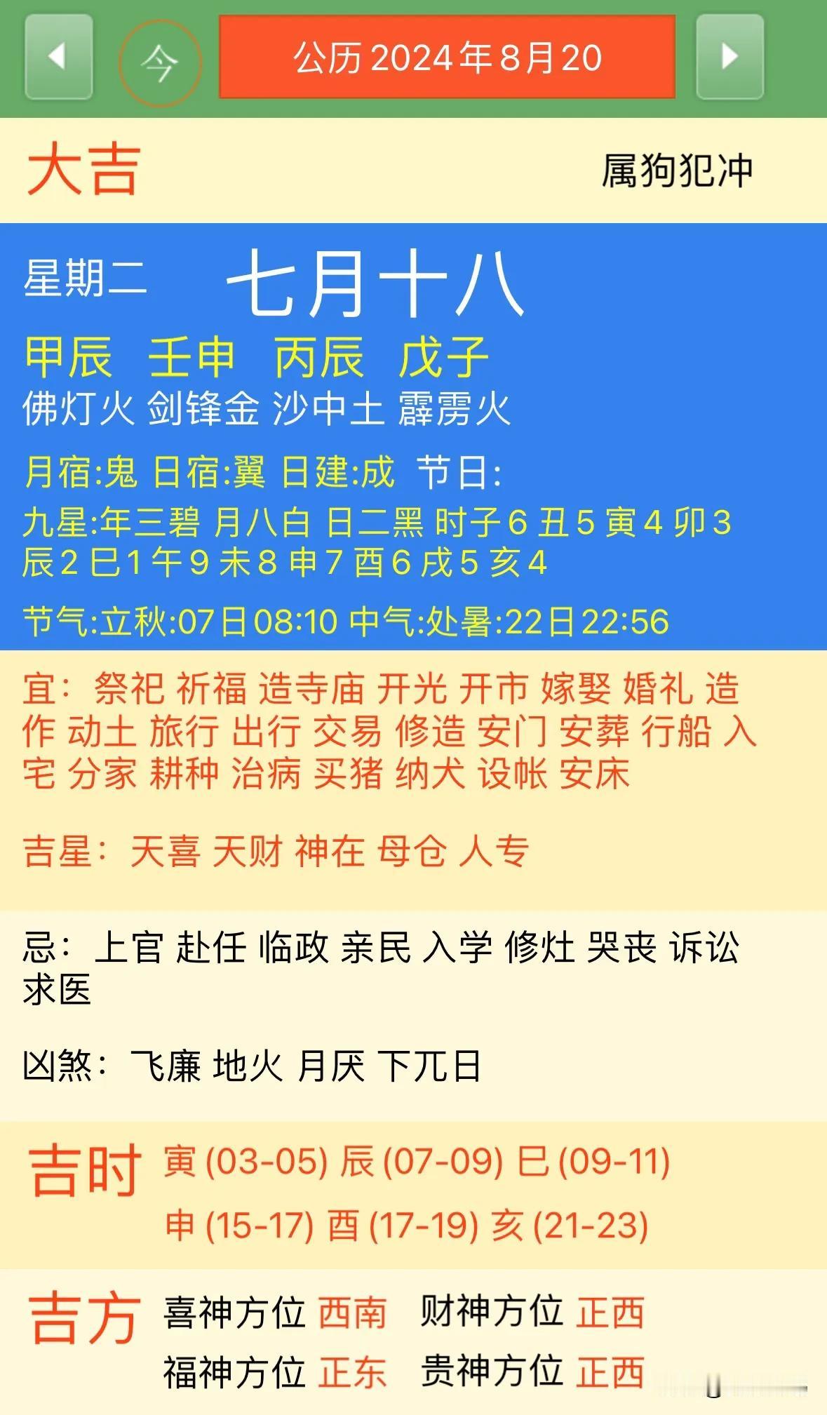 2024年8月20日【今日黄历宜忌每日老黄历忌讳】