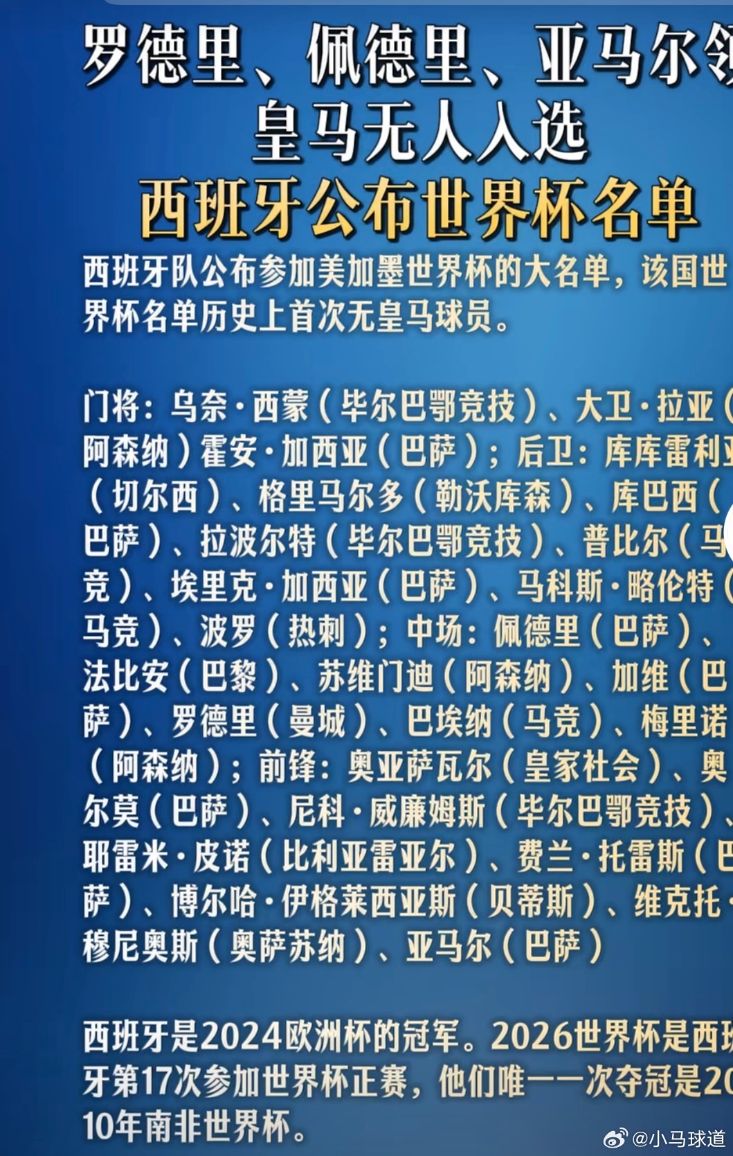 一张没有皇马球员的世界杯名单，已经让西班牙舆论彻底掐成了一团。西班牙主帅回应无皇