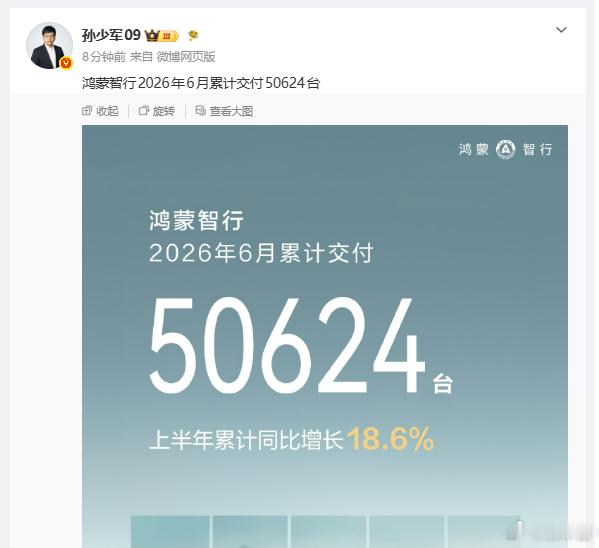 鸿蒙智行6月份累计交付了50624台那么问题来了，问界占多少？ 