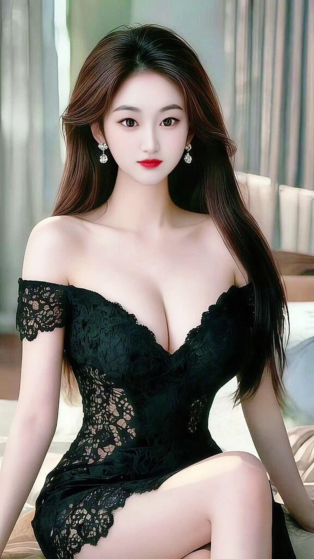 妩媚女神风情万种 性感黑色蕾丝裙 美出高级感 纯欲风 性感美女