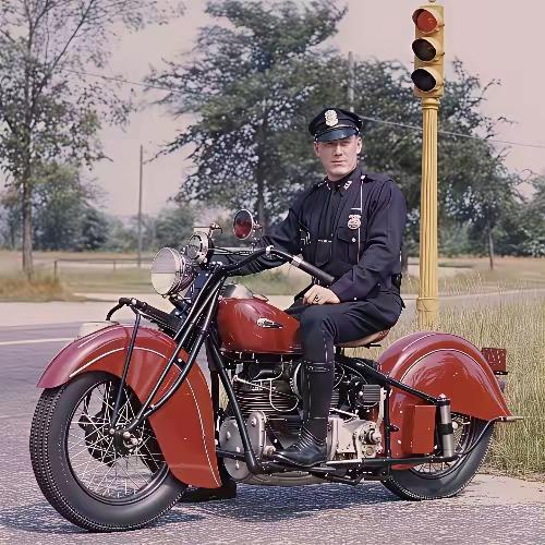 老照片欣赏：这是美国警察在50年代执法，当时的装备可谓最先进，这摩托车看着太威风