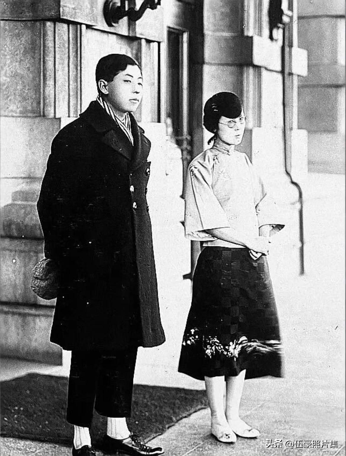 1927年，张学良与妻子于凤至珍贵合影。早在1916年，15岁的张学良和18岁的