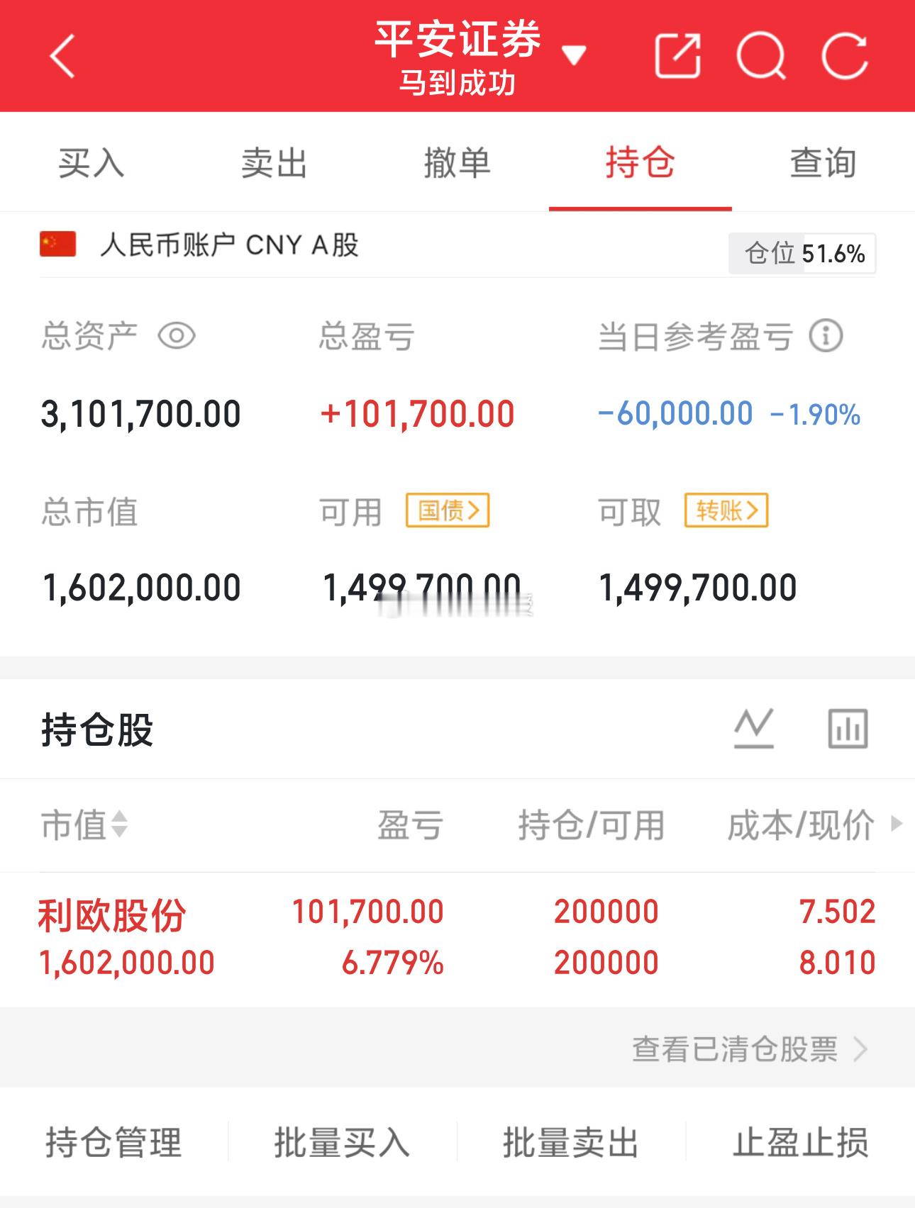 300万本金，目标1年做到1500万，1年翻五倍，欢迎各位关注！（第10天） 持