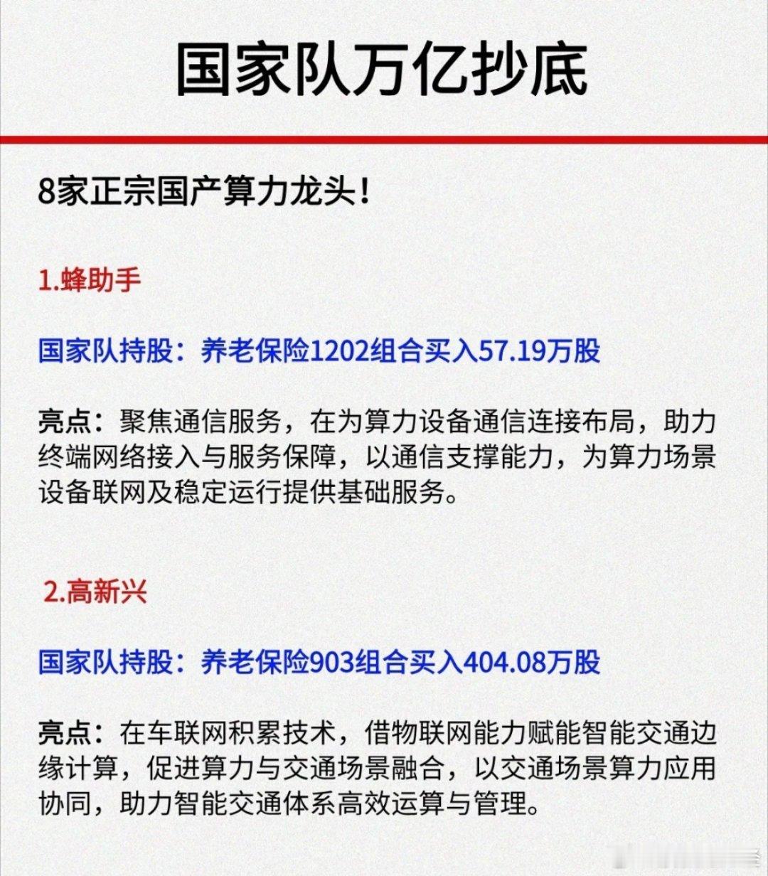 国家队持股的8大算力龙头梳理 ​​​