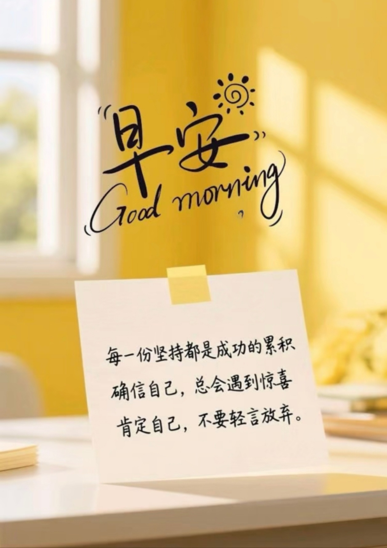 每一份坚持都是成功的累积相信自己，总会遇到惊喜肯定自己，不要轻言放弃 