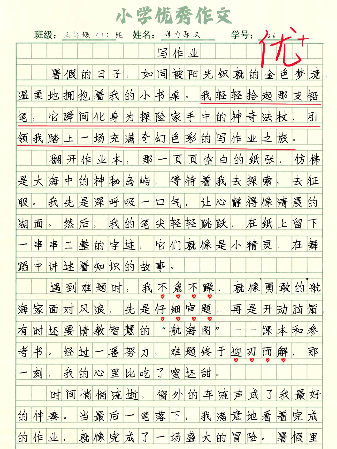 小学优秀作文《写作业》暑假日记分享