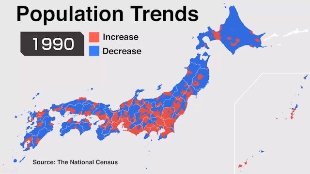 【日本面临的最大问题——人口加速萎缩和老龄化】
日本自从2012年开始进入人口负