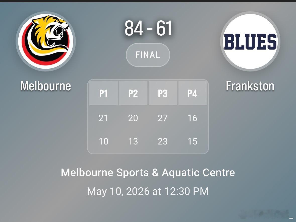 【墨尔本老虎大胜蓝调 广东双星合砍43分】在今天上午结束的NBL1女篮南区常规赛