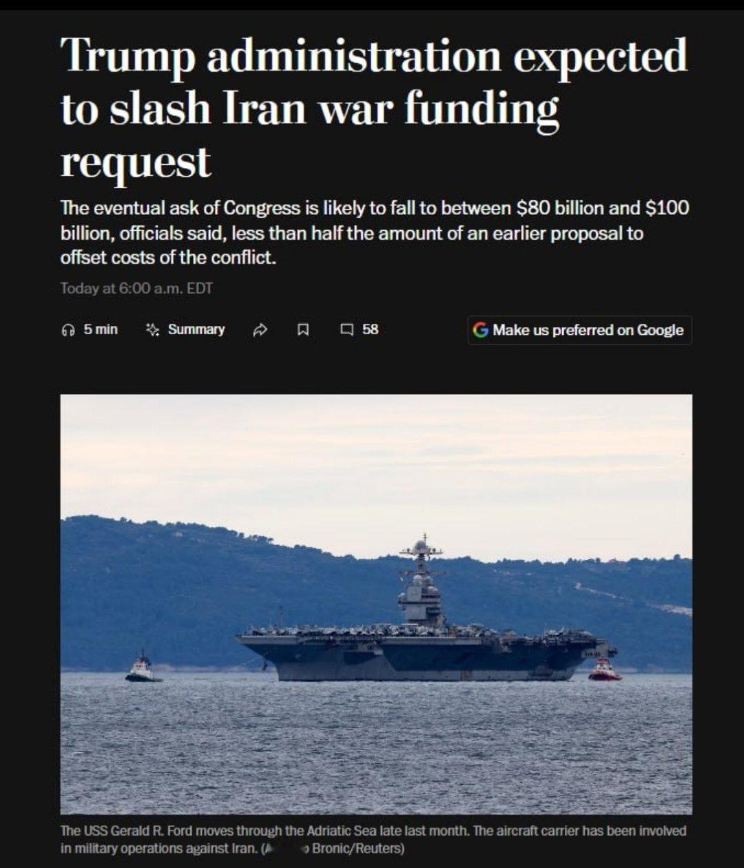 据美国《华盛顿邮报》援引美国官员的话报道，美国特朗普政府预计将大幅削减对伊朗战争