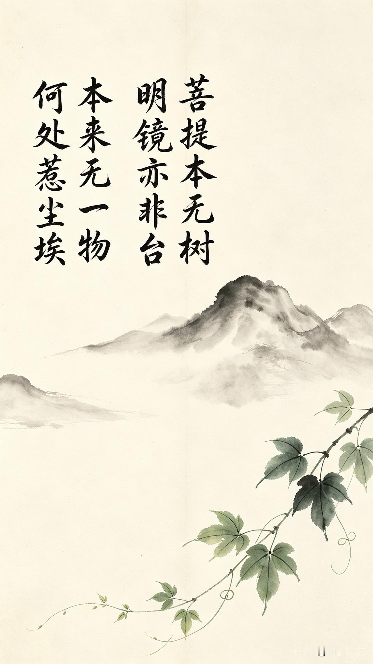 菩提本无树，明镜亦非台。
本来无一物，何处惹尘埃。
我们总想着不断清理心中的烦恼