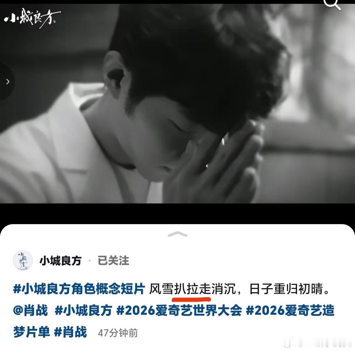 肖战小城良方这文案都是东北味，风雪扒拉走消沉小城良方