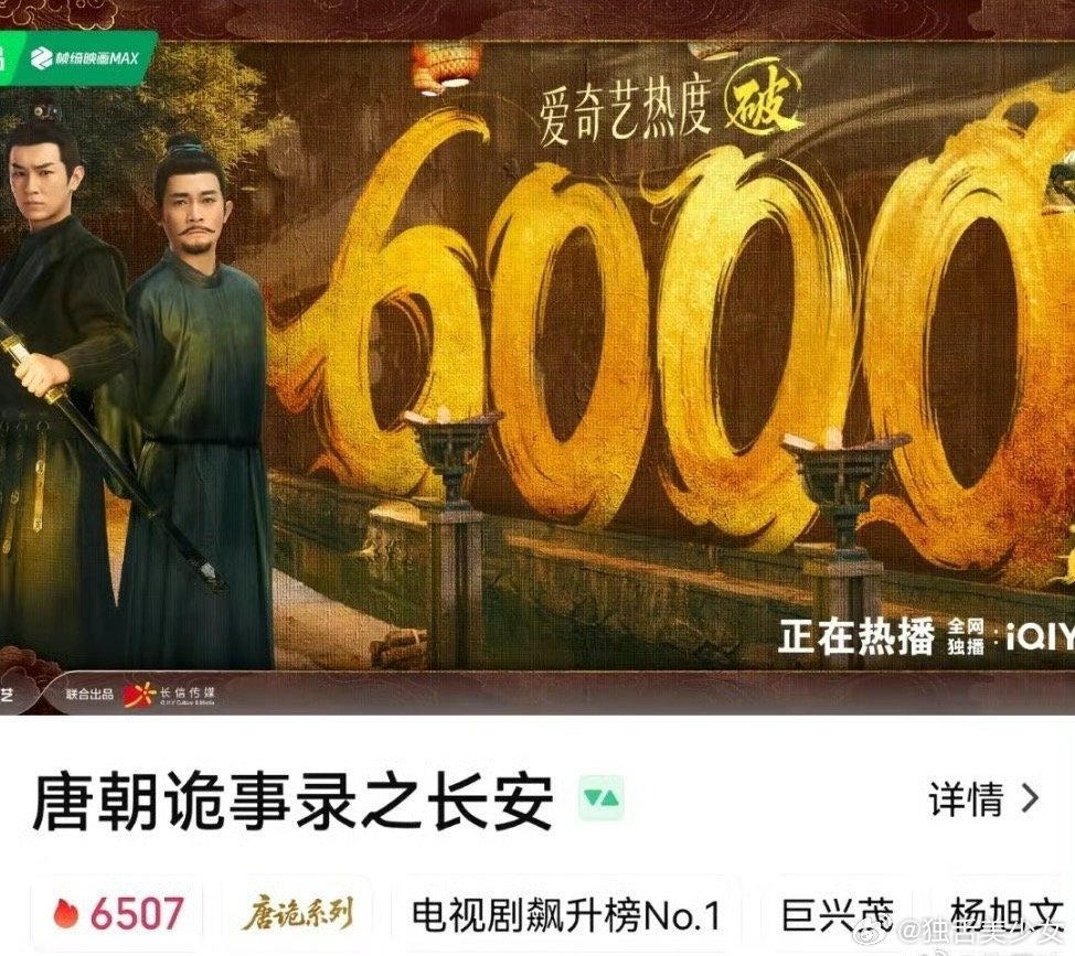 唐朝诡事录热度内娱从来不缺观众，缺的是好本子好剧，唐诡热度能这么火，也是踏踏实实