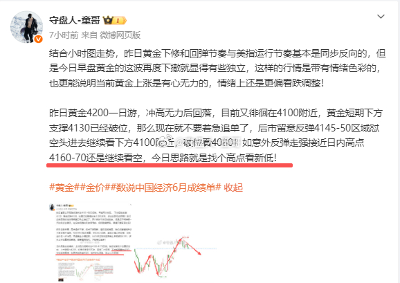 前面童哥就说过，反弹走强接近日内高点还是继续看空，上午就看到大概能到这个位置，只