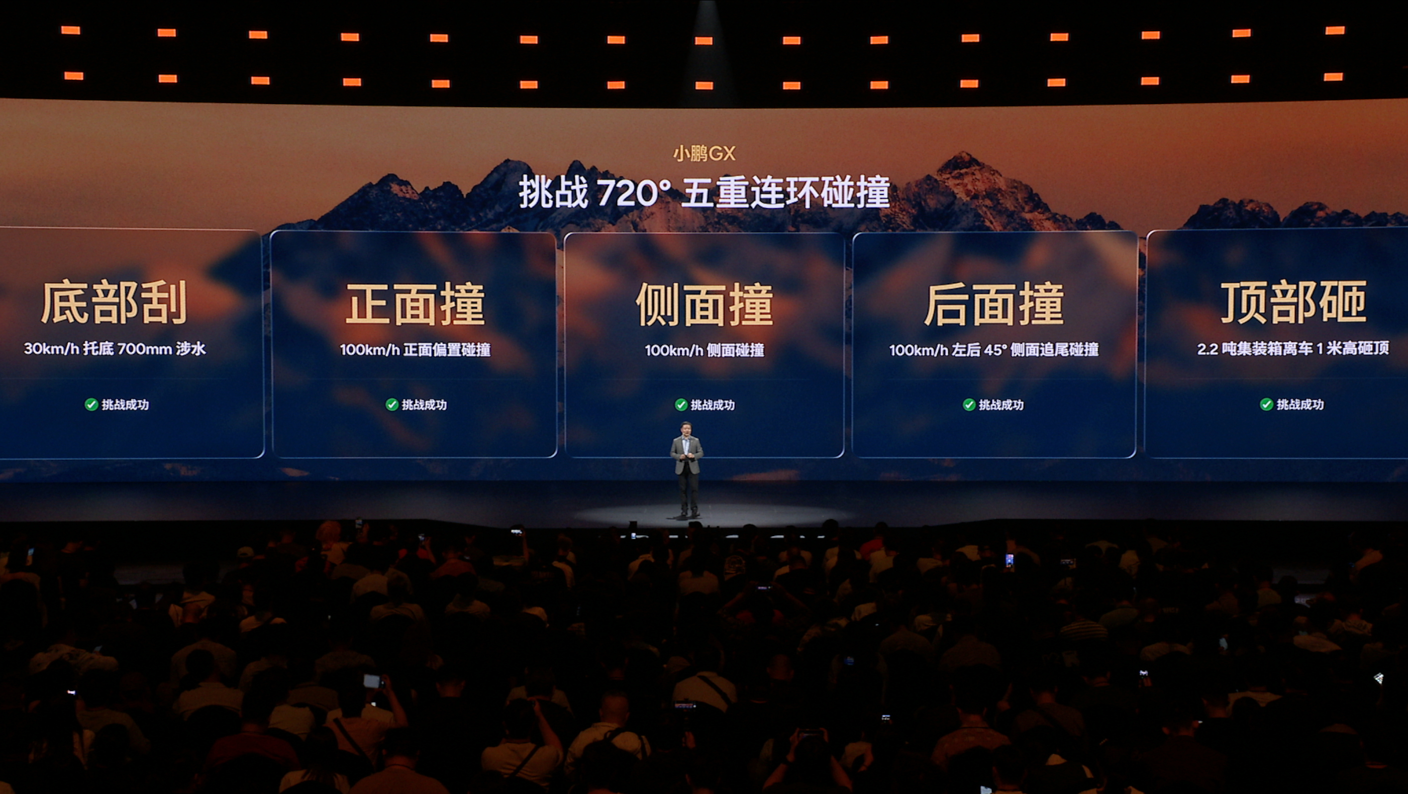 小鹏GX把四大安全测试场搬到发布会行业首次720°五重连环碰撞挑战，覆盖托底、涉