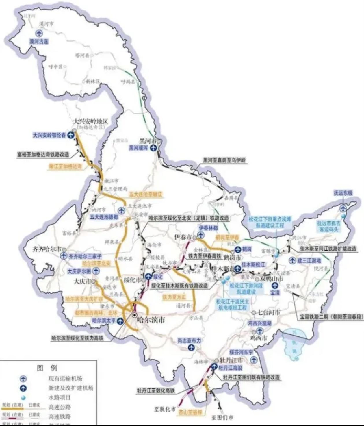 黑龙江新某这些铁路线：高铁：佳木斯至伊春、齐市至海拉尔等4条，时速250-350