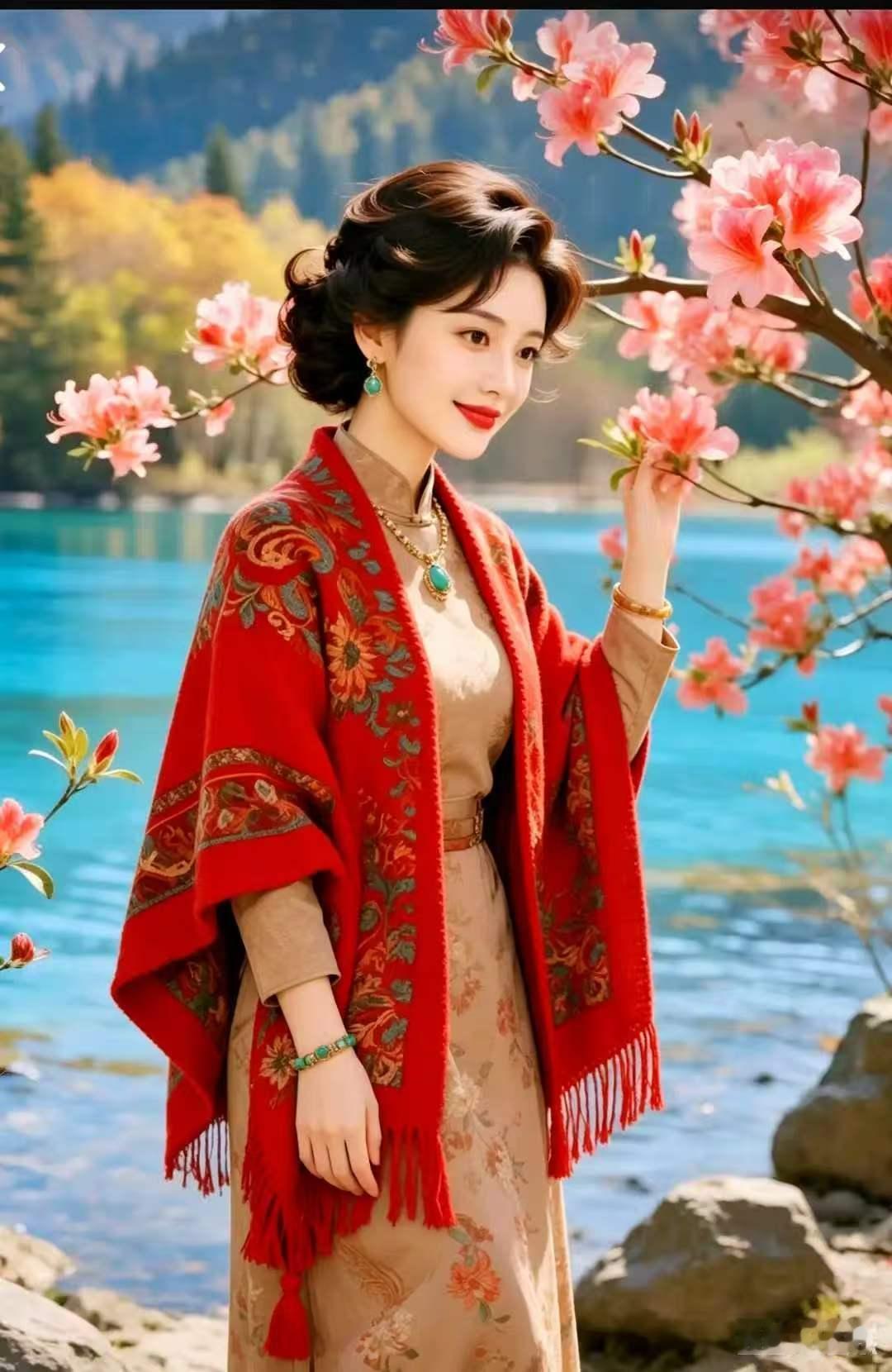 天净沙·春郊倩影
青山碧水澄明，
繁花满树香浓，
浅笑柔风尽融。
春光入袂，
红