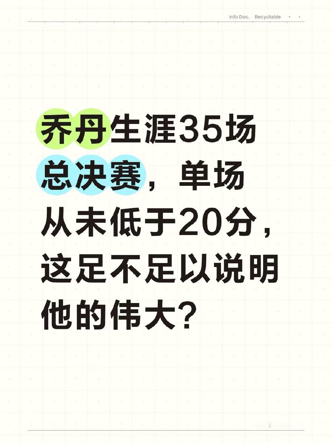美媒确认，乔丹生涯35场总决赛，没有一场得分低于20分。 ​​​