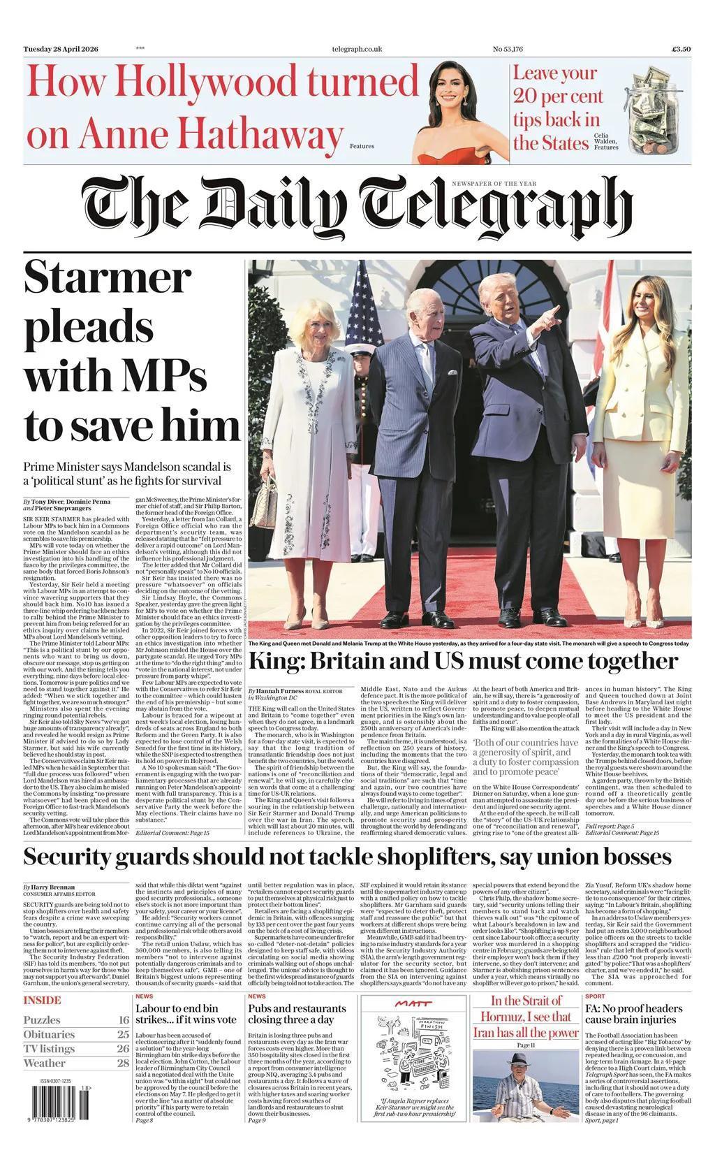 《每日电讯报》领衔报道，英国的“真心”—King: Britain and US