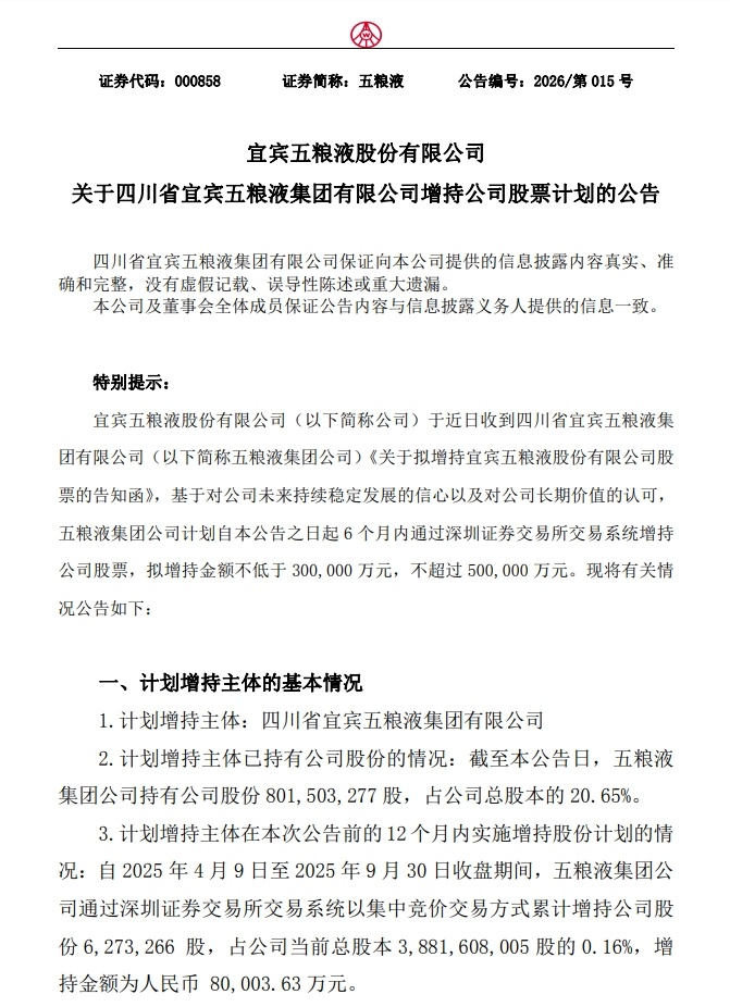 【五粮液：五粮液集团拟增持金额30亿至50亿元】财联社5月6日电，五粮液(000