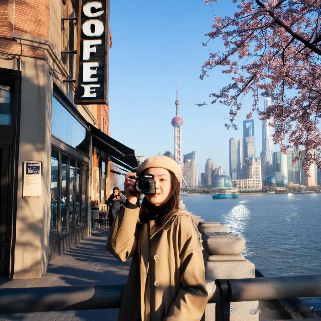 在这繁华的上海市，今日难得阳光明媚。下午时分，我独自漫步在外滩，江风带着丝丝凉意