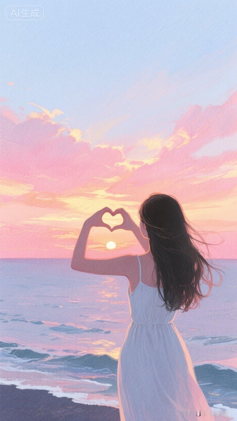 海边日落，心形的浪漫🌅💖