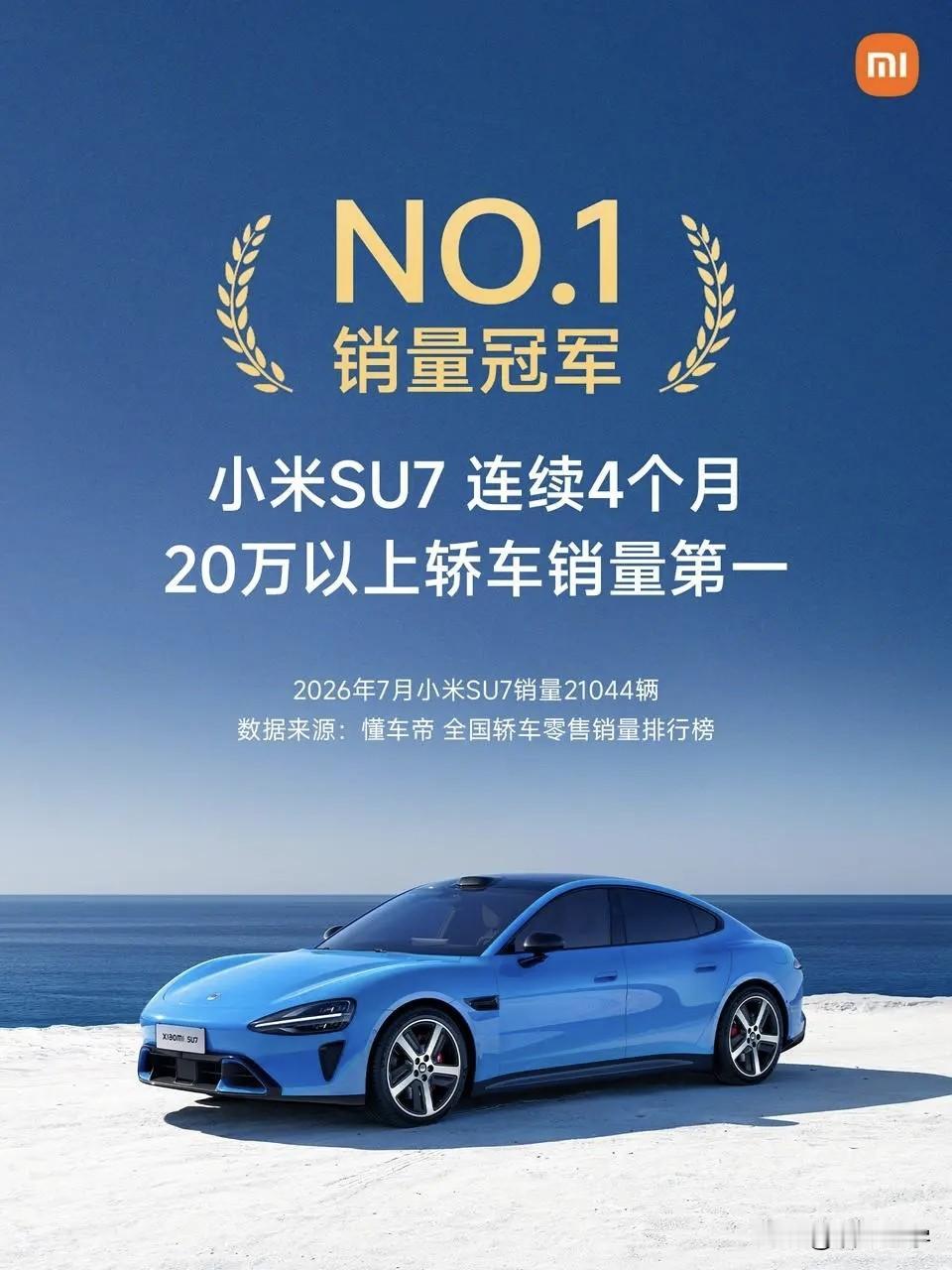 小米SU7连续4个月获得20万以上轿车销量第一！请注意，这里说的是20万以上的轿