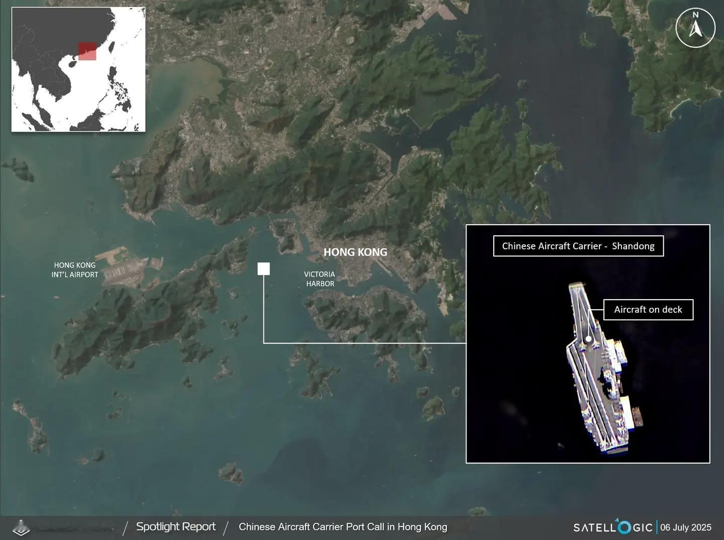Satellogic卫星公司的卫星拍摄的7月6日停泊在香港的中国人民解放军海军航