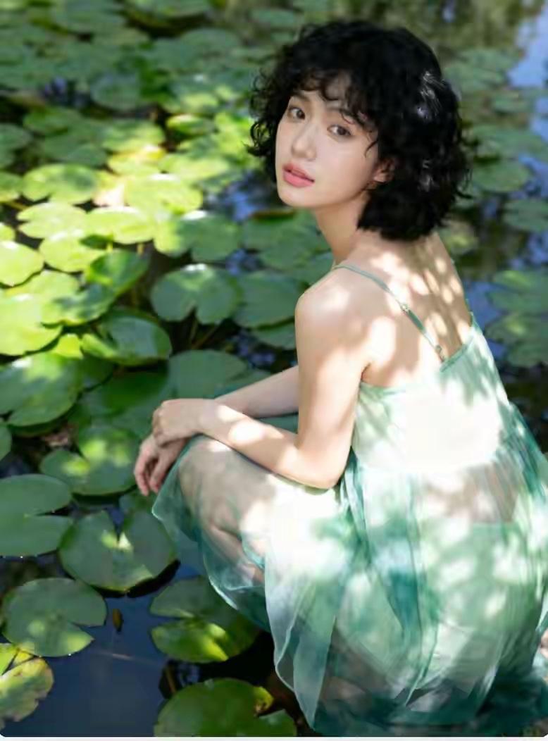 飞瀑流泉鸣山谷，
荷花绿箭夏点头。
横批：《飞瀑与荷花》