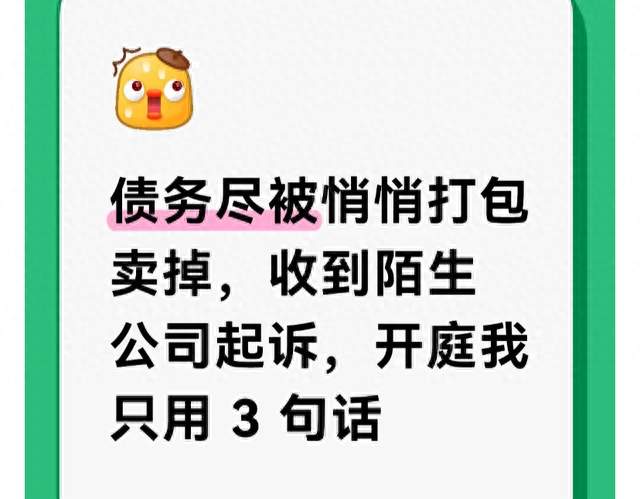 债务尽被悄悄打包卖掉，收到陌生公司起诉，开庭我只用3句话