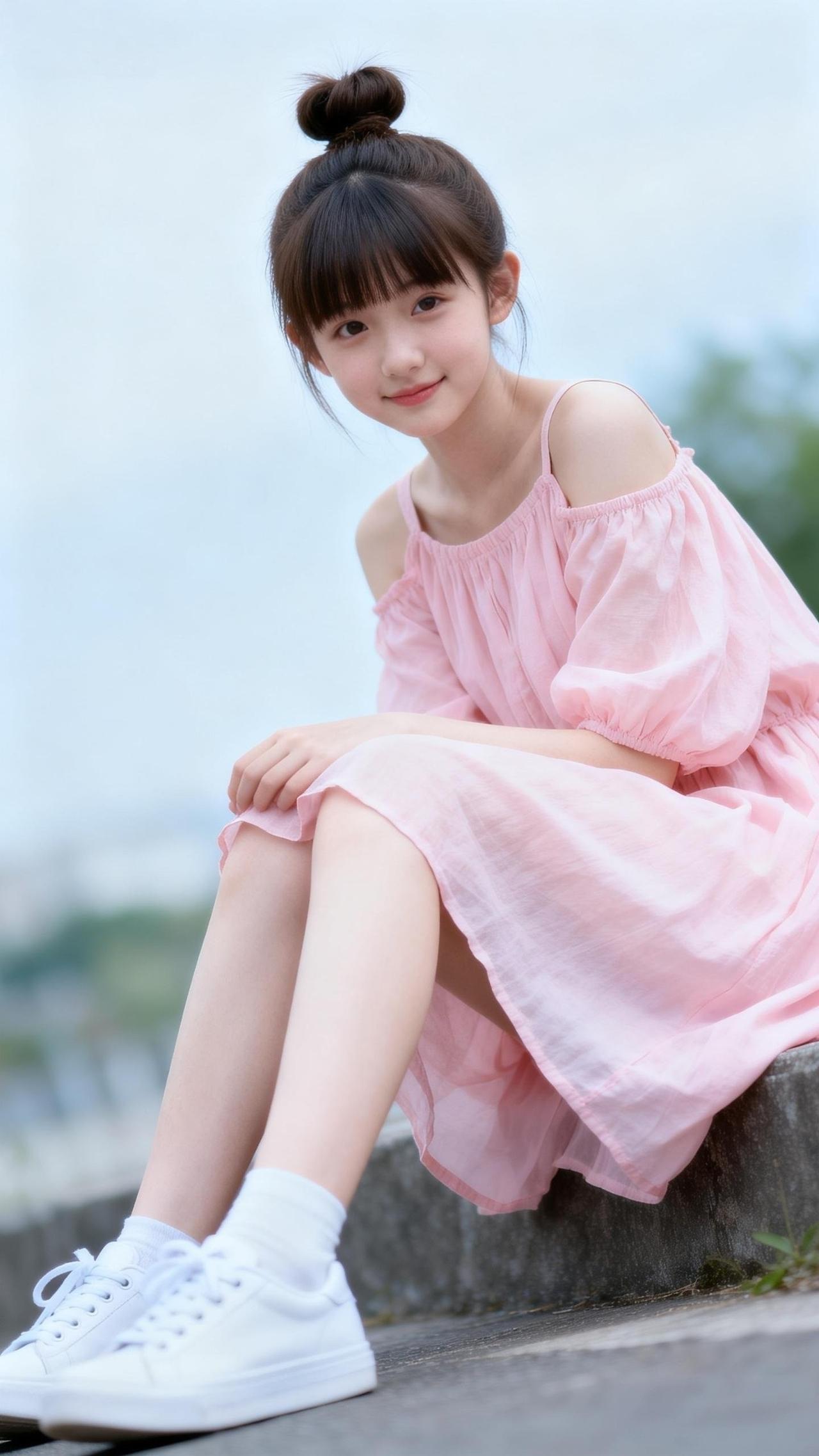 元气少女穿搭指南：粉色连衣裙+白色运动鞋，轻松可爱！🌸👗👟