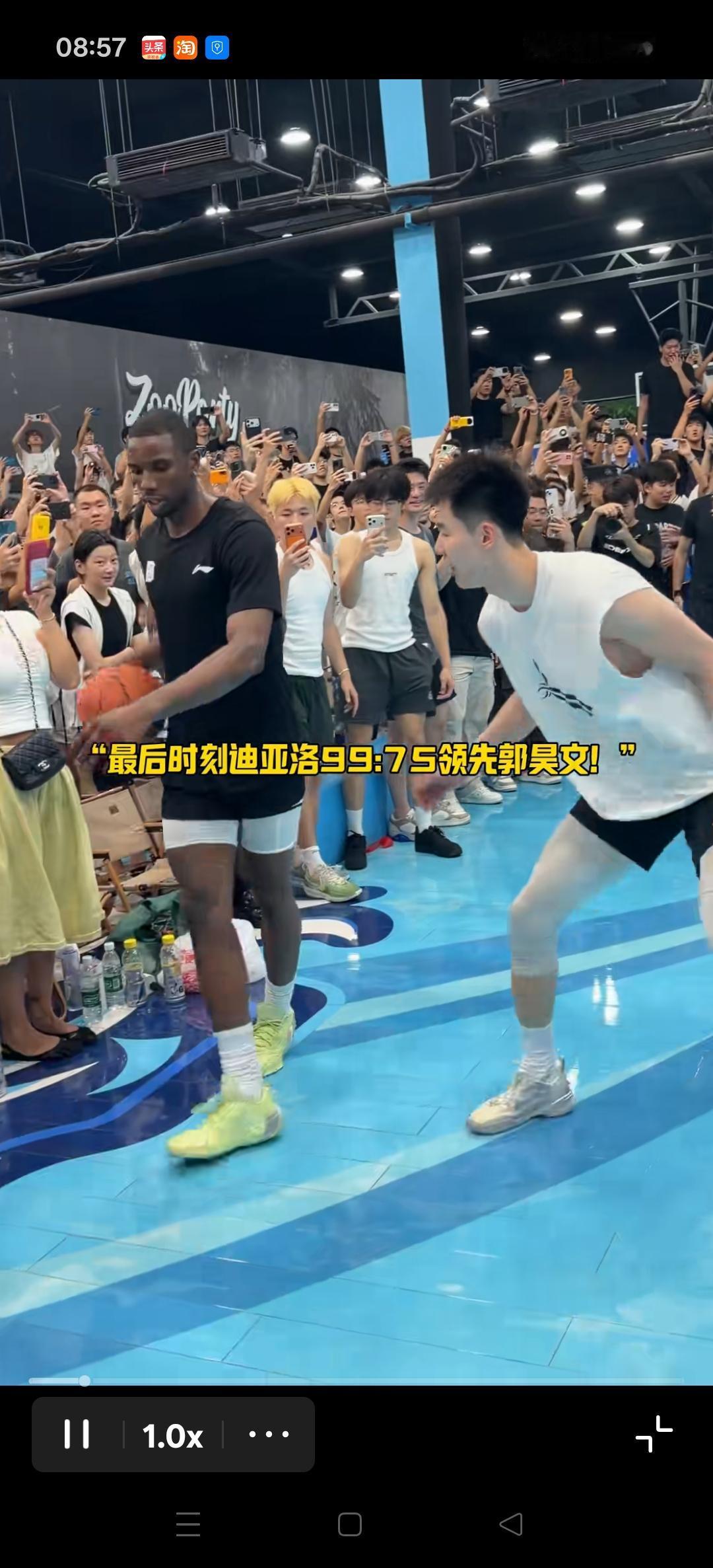 百分大战，NBA扣篮王迪亚洛101:75战胜CBA得分王郭昊文。
扣篮王的实力真