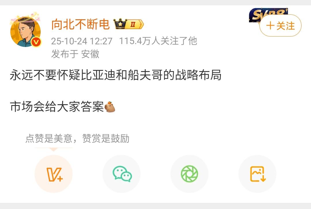 向北不断电：永远不要怀疑比亚迪和船夫哥的战略布局，市场会给大家答案！
比亚迪是国