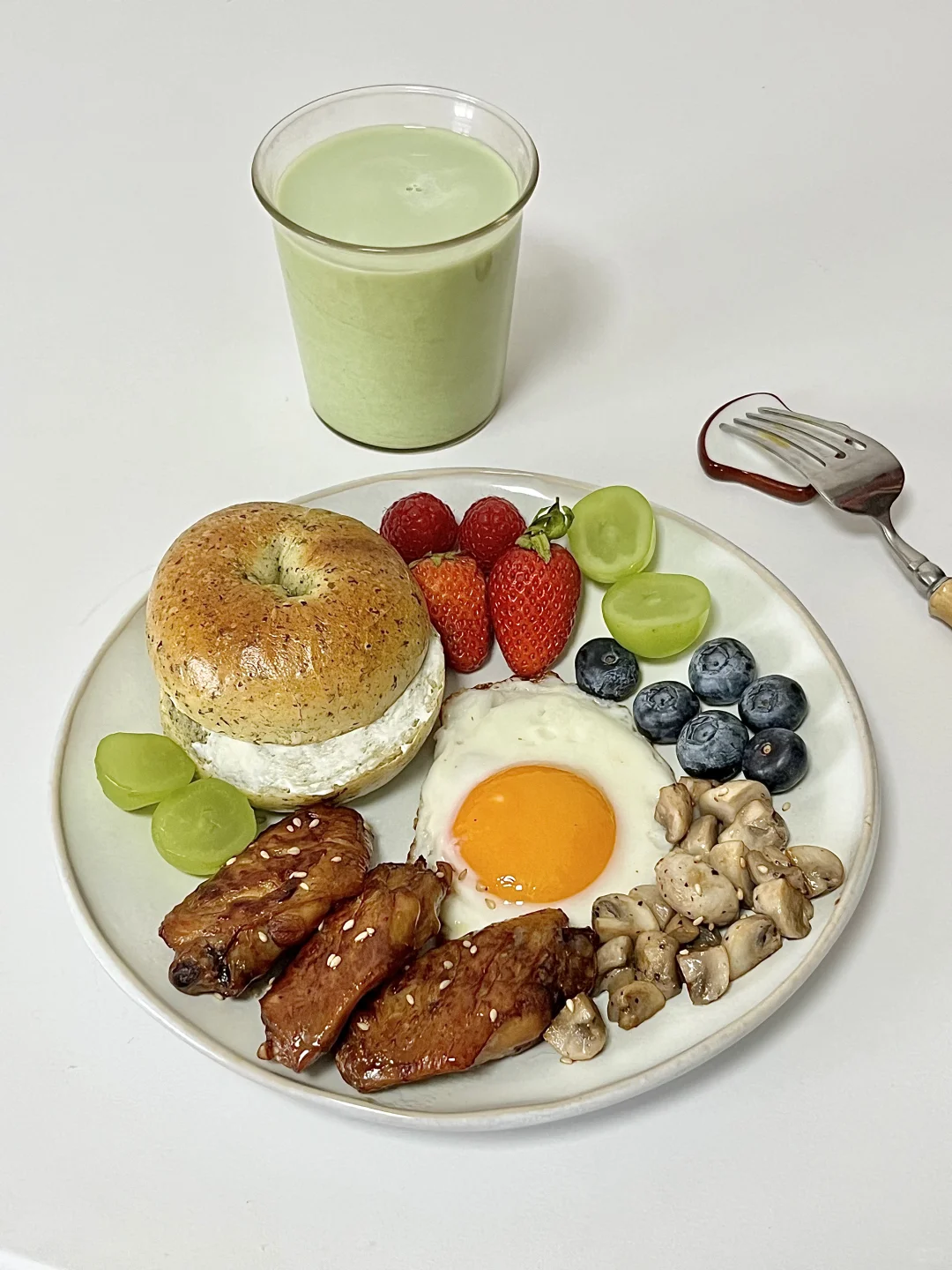 元气早餐|海苔贝果🥯烤翅·煎蛋🍳青汁🥛