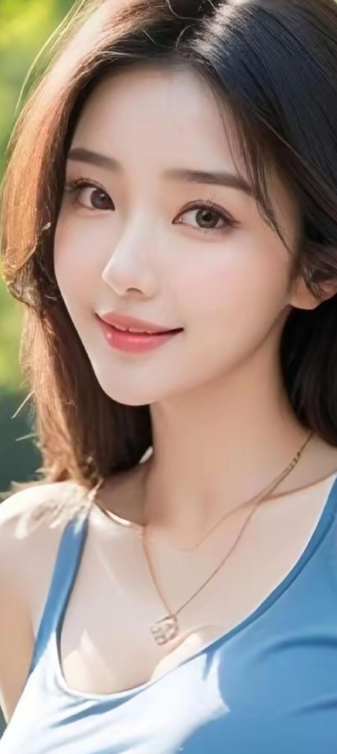阳光下的甜美笑容，浅蓝色吊带裙，清新自然，元气满满！🌞💙😊