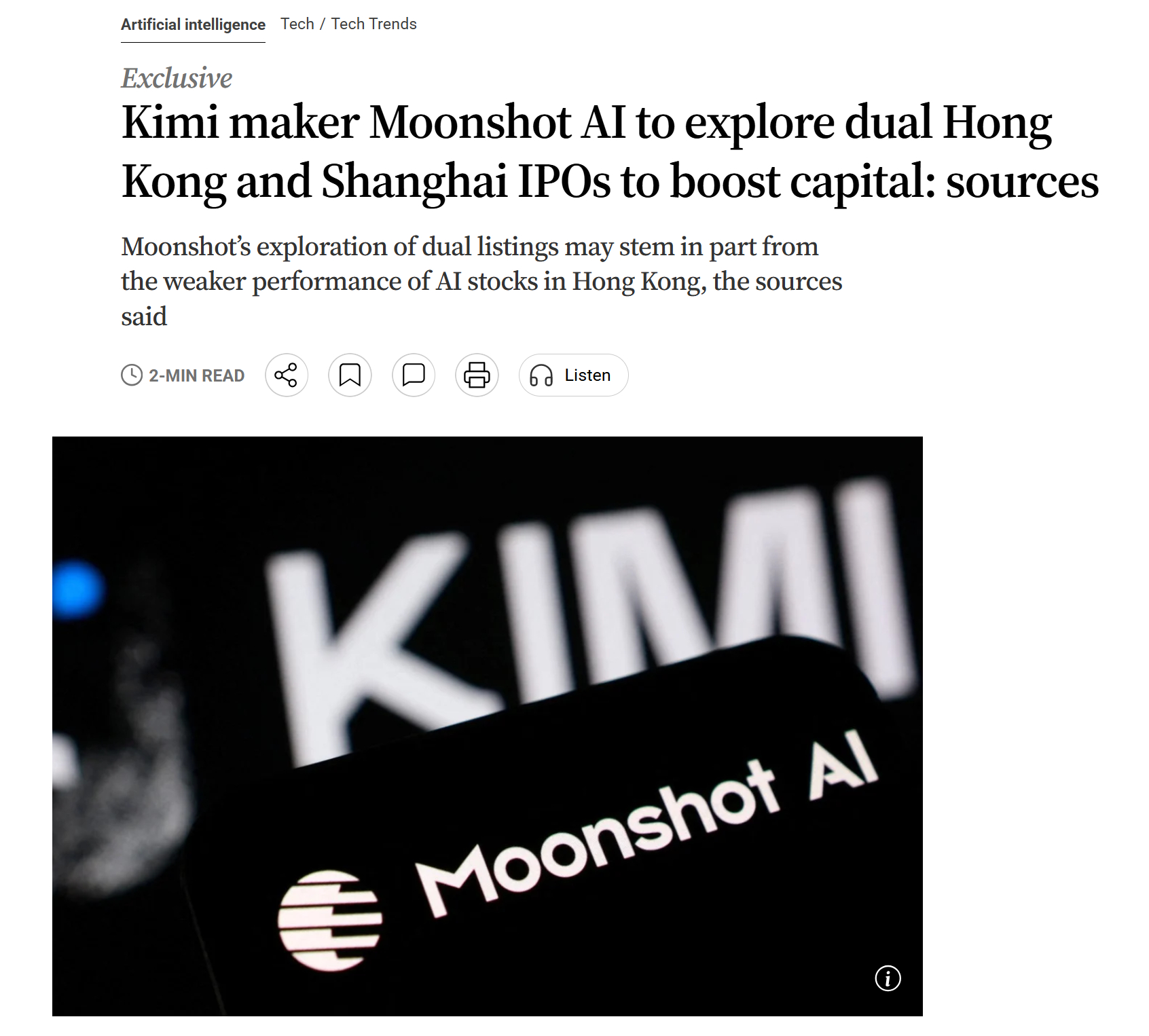 突发：因香港股市表现疲软，Kimi 开发商月之暗面正在探索在香港和上海双重上市的