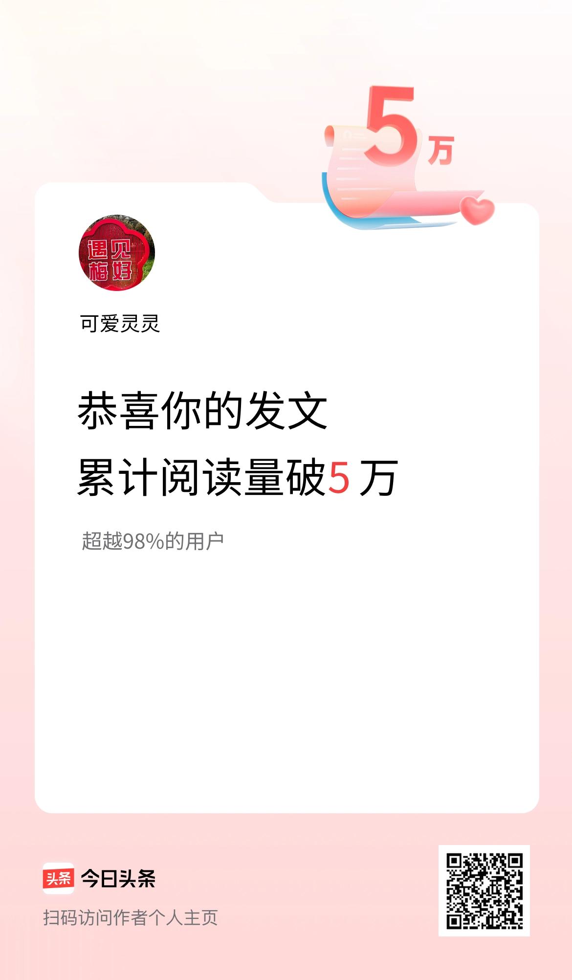 🤝我在头条累计获得阅读量破5万啦！