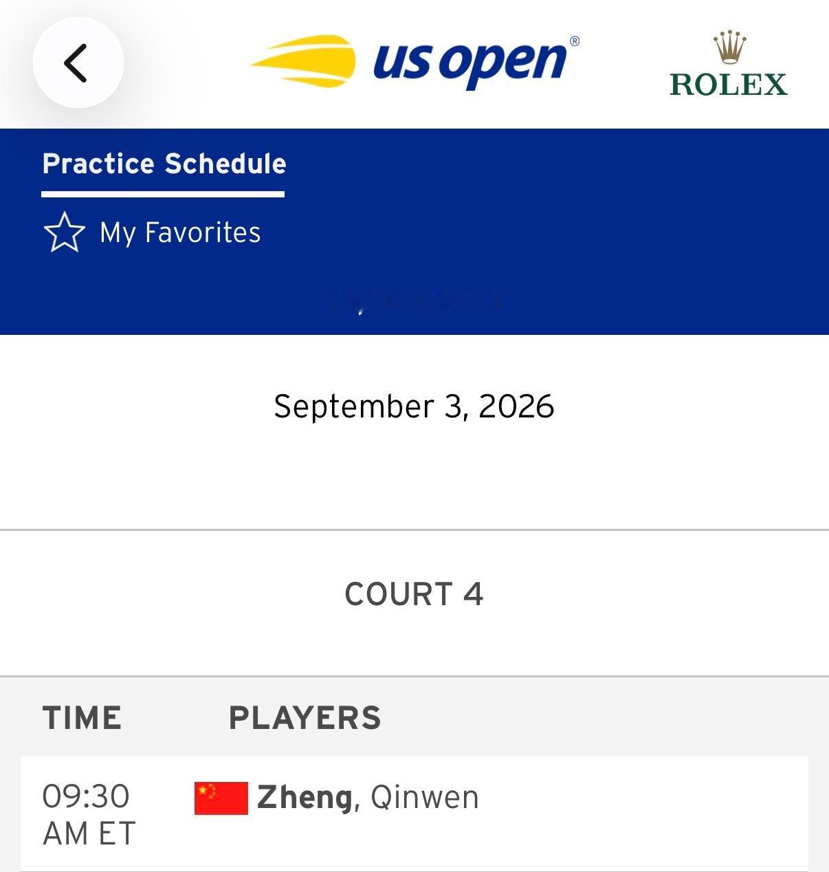 郑钦文vs普丁塞娃 🗓️2026.9.3【比赛资讯】今日赛前训练计划：当地上午