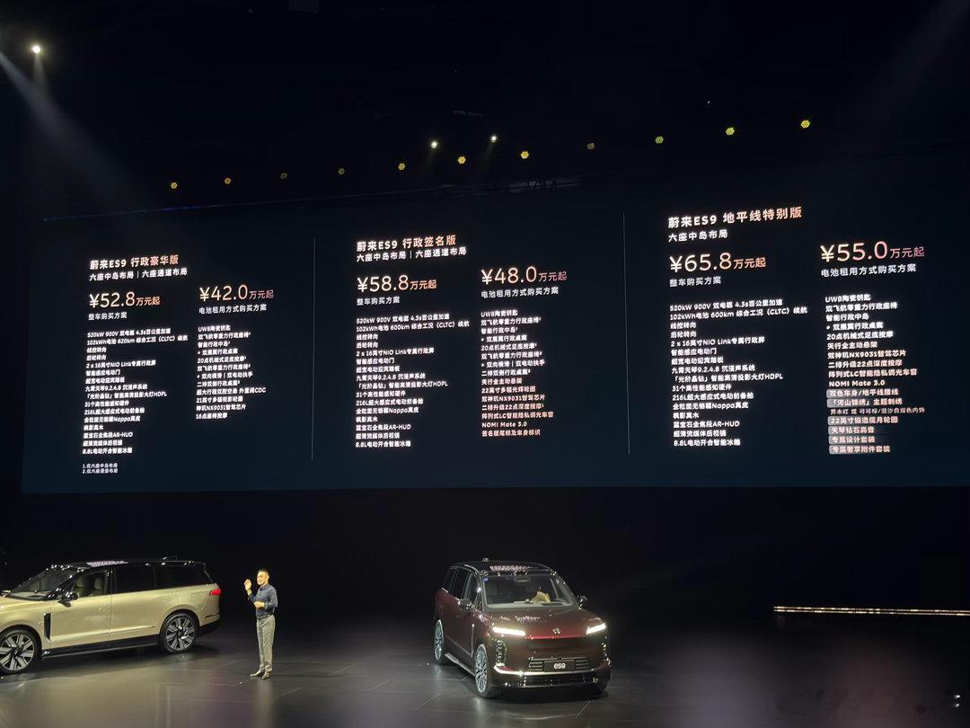 预售价格出炉ES9蔚来也是拼了42万的租电价格蔚来es9