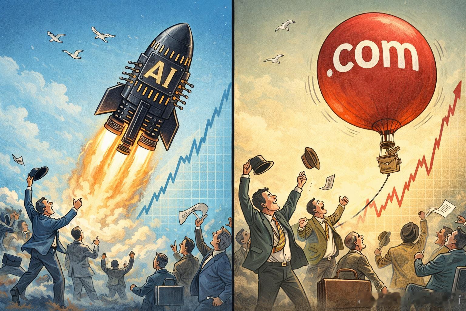 AI行情像极了1998：温和回调在前，疯狂加速在后如果把互联网泡沫当作一面历史镜