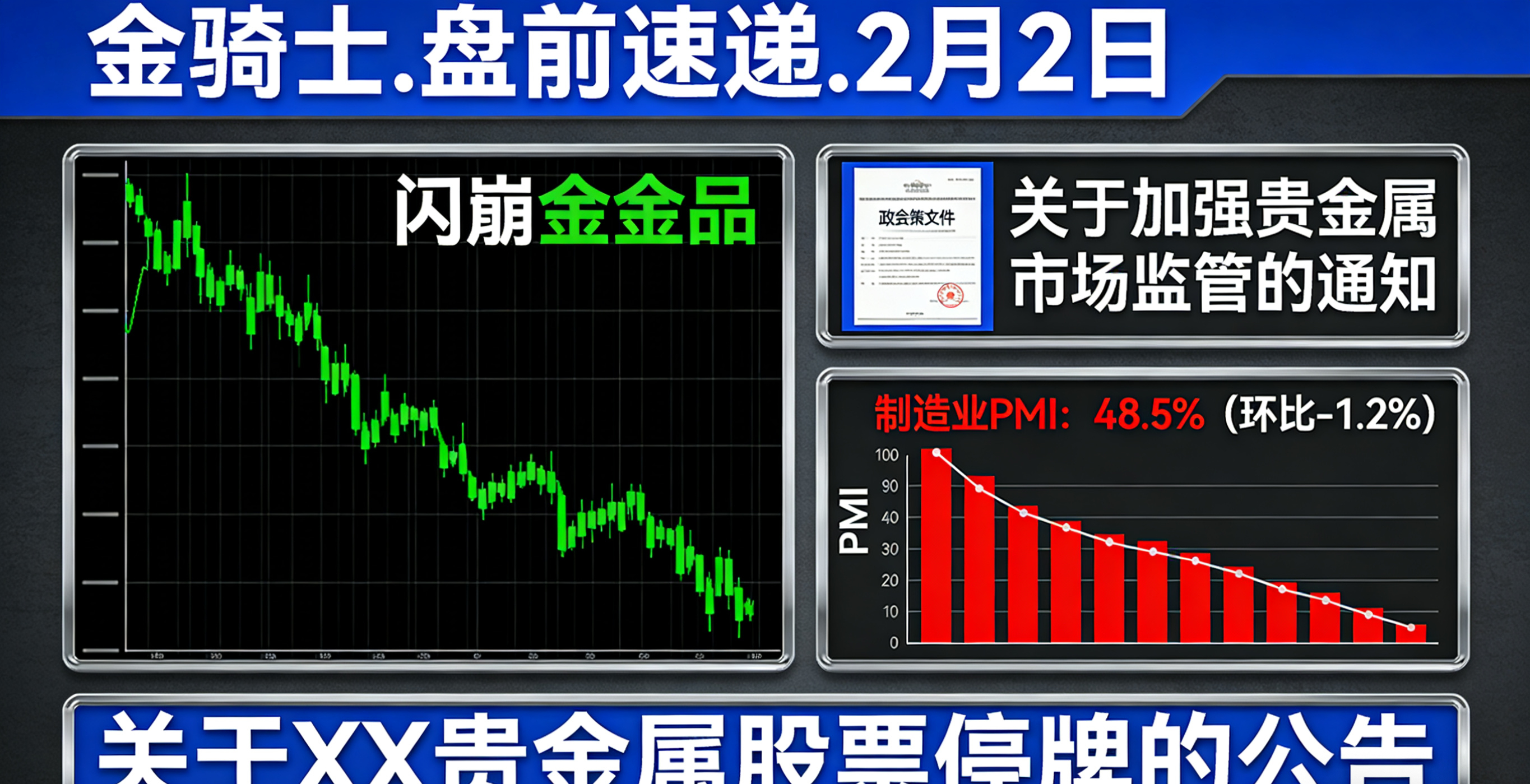 【金骑士.盘前速递.2月2日】1、国际贵金属迎历史级闪崩，黄金单日大跌11.39
