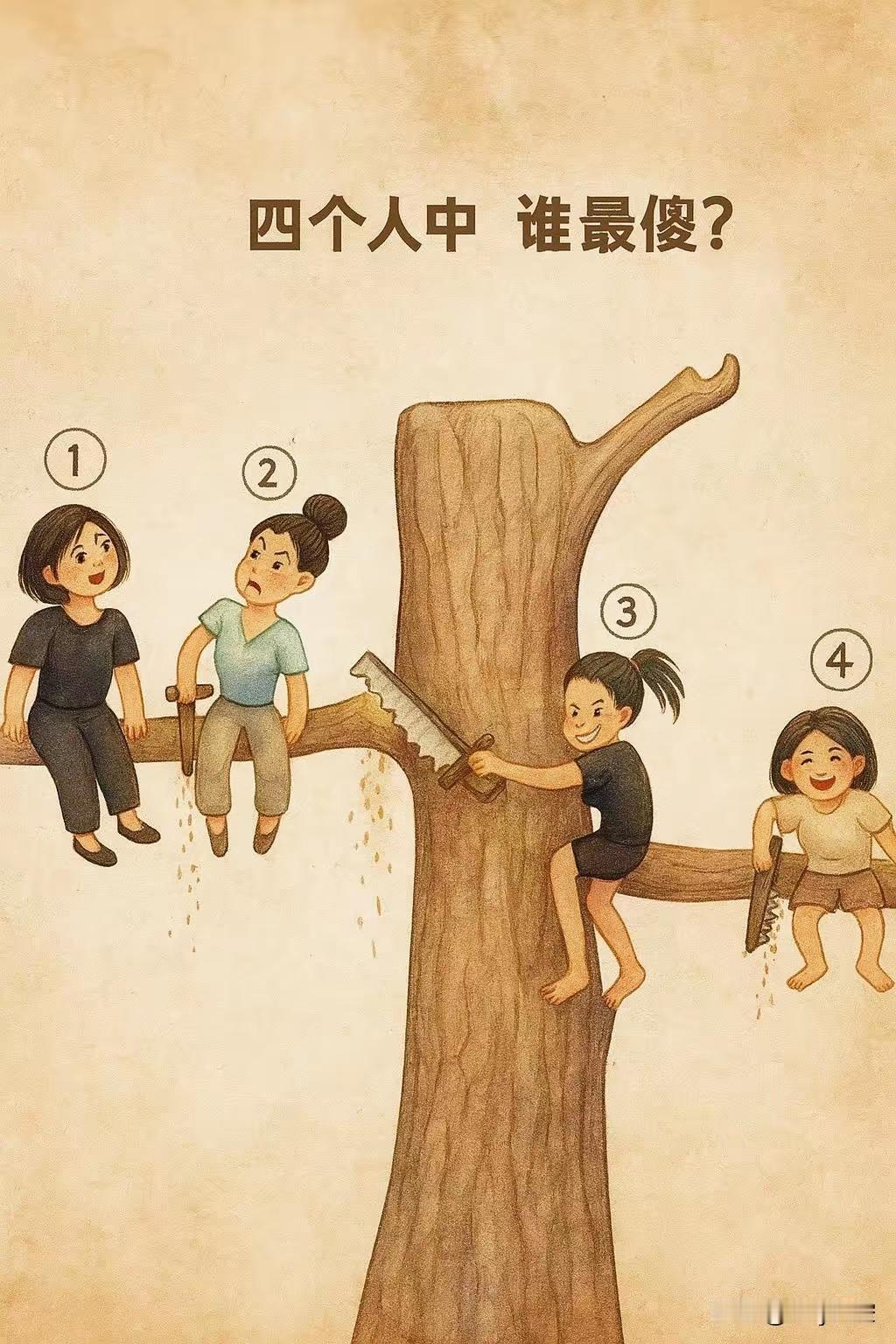 一幅画勾勒出世人众生相。那就是：1憨，2奸，3坏，4蠢。