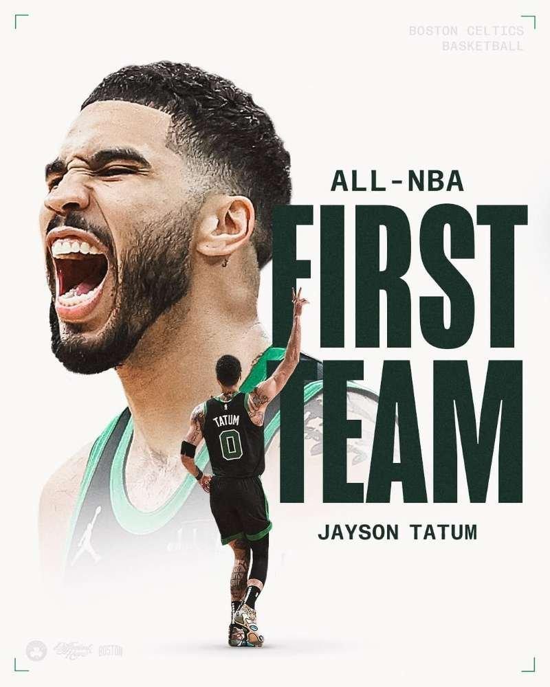 NBA最佳阵容这已经是塔图姆连续第4个赛季入选最佳阵容一阵，他是凯尔特人队史自从
