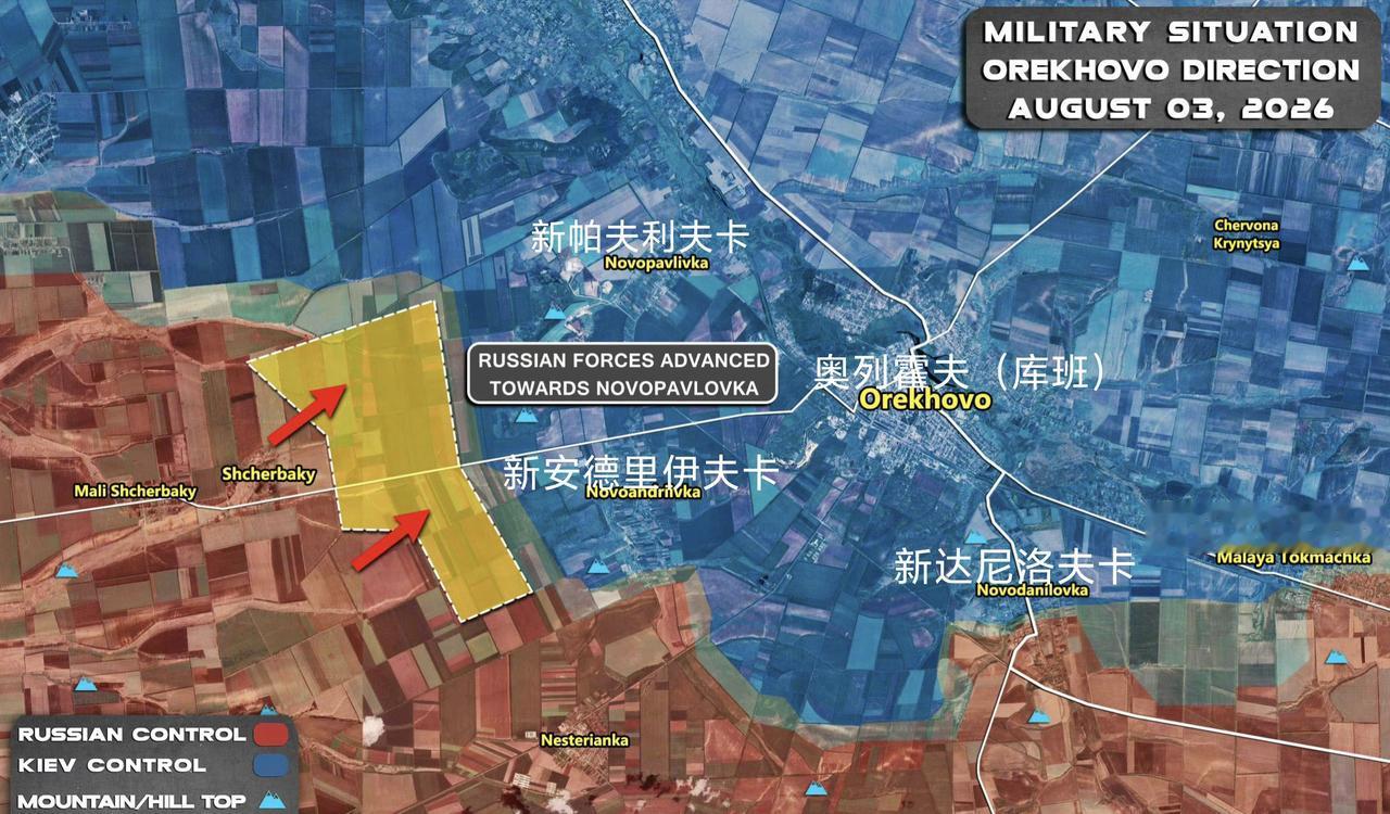 俄军第聂伯集群在奥列霍夫（库班）以西终于向前推进了，逼近新安德里伊夫卡，总算是能